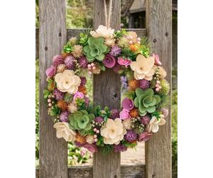 Dibor Alnwick Floral Wreath 34 Cm - Pastel Spring Flowers And Jute Hanging Loop