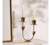 Dibor Antique Brass Floral Stem Taper Table Centerpiece Christmas Candle Holder