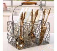 Dibor Antique Brown Farmhouse Chicken Wire Kitchen Storage Cutlery Caddy Gift Idea