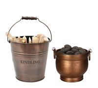 Dibor Antique Copper Kindling Storage Bucket with Round Copper Coal Bucket Dibor Copper