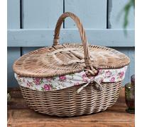 Dibor Antique Oval Wicker Outdoor Garden Picnic Basket With Rose Lining