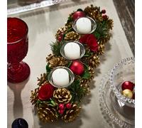 Dibor Berries And Baubles Red Triple Table Centrepiece Christmas Decoration Candle Holder Tealight Holder 39Cm