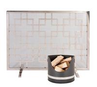 Dibor Black And Nickel Coal, Log, Kindling Bucket With Mosaic Style Firescreen