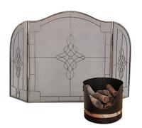 Dibor Black And Nickel Coal, Log, Kindling Bucket With Silver Three-Fold Firescreen
