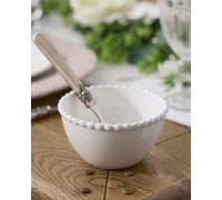 Dibor Blanche Perle Beaded Dinnerware Collection - 12-Piece New Bone China Set, Pure White, Beaded Scalloped Rim