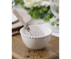 Dibor Blanche Perle Beaded Dinnerware Collection - 12-Piece New Bone China Set, Pure White, Beaded Scalloped Rim