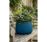 Dibor Blue Small Fibreclay Symmetry Stripe Summer Outdoor Planter Plant Pot H20 X Dia29Cm