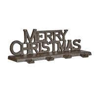 Dibor Cast Iron Christmas Stocking Holder Hook with Four Hanging Hooks Merry Christmas Design Antique Brown Mantelpiece Windowsill Shelf Hanger for Festive Gift Stockings 1kg