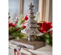 Dibor Cast Iron Christmas Tree Stocking Holder Set Of 4 - Antique Brown, Traditional Pine Tree Design With Star