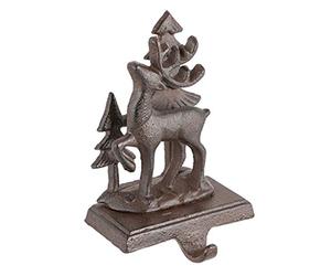 Dibor Cast Iron Reindeer Stag Christmas Stocking Holder Hook - 1.5kg | Recycled Metal, Padded Base, Antique Brown