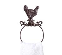 Dibor Cast iron rooster towel ring, antique brown, wall-mounted in Brown Dibor Brown