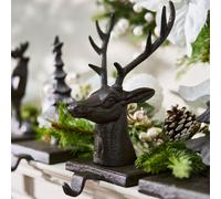 Dibor Cast Iron Stag Head Decorative Stocking Hook Fireplace Stocking Holder Christmas Stocking Holder