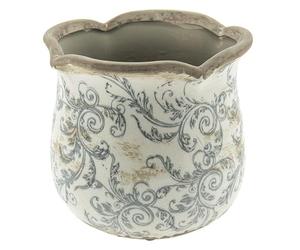 Dibor Ceramic Plant Pot Vintage Style Blue Baroque Print Planter (Small)