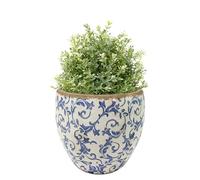 Dibor Ceramic Plant Pots Floral Print Vintage Style Planter (Blue, Large)