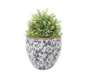 Dibor Ceramic Plant Pots Floral Print Vintage Style Planter (Blue, Large) | Flower Pot, Distressed Effect, Jardinere Planter, Living Room, Kitchen, Succulent Cacti, Herb, Botanical Print