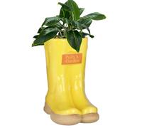 Dibor Ceramic Wellington Boot Plant Pot Indoor/Outdoor Plant Pot Herb Seedling Bulb Flower Pot Planter withCustom Personalised Engraved Plaque Autumn Gardening Gift (Yellow)
