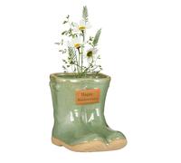 Dibor Ceramic Wellington Boot Planter with Happy Anniversary Plaque (Green)
