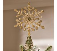 Dibor Champagne Gold Beaded Snowflake Tree Christmas Decorations Topper