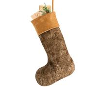 Dibor Christmas Stocking Faux Fur Traditional Christmas Stockings Brown/White/Grey Xmas Present Stockings 20" Mantelpiece Decoration Festive Gift Sack Stockings (Light Brown)
