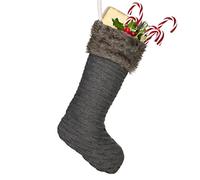 Dibor Christmas Stocking Grey Knit Faux Fur Cuff Xmas Gift Present Stocking | Xmas Stocking, Festive Decoration, Mantelpiece, Windowsill, Shelf
