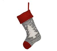 Dibor Christmas Stocking Grey Textured Finish Fabric Traditional Gift Present Xmas Stocking with Red Christmas Tree Design 18" Mantelpiece Decoration Festive Gift Santa Sack Stocking