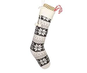 Dibor Christmas Stocking Grey & White Knitted Finish Fabric Traditional Gift Present Xmas Stocking with Fair Isle Print 24" Mantelpiece Decoration Festive Gift Santa Sack Stocking