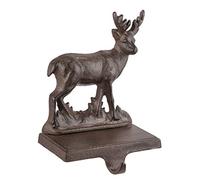 Dibor Christmas Stocking Holder Brown Standing Reindeer Cast Iron Recycled Metal Hook Fireplace Mantelpiece Xmas Stocking Hanger - 1kg