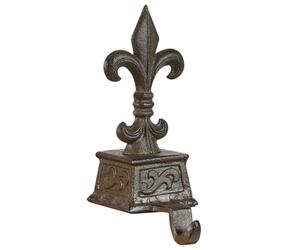 Dibor Christmas Stocking Holder Vintage Style Antique Brown Recycled Cast Iron Metal Hook Fireplace Mantelpiece Shelf Windowsill Xmas Stocking Hanger (Fleur De LYS)