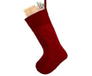 Dibor Christmas Stocking Luxury Red/Green/Blue/Silver Velvet Quilted Traditional Gift Present Xmas Stocking 20” Mantelpiece Decoration Festive Gift Sack Stockings (Red)