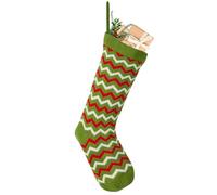 Dibor Christmas Stocking Patterned Red, Green & White Christmas Stockings with Hanging Loops 16" Mantelpiece Decoration Festive Gift Sack Stockings (Zig-Zag)