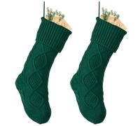 Dibor Christmas Stocking Set of 2 Cable Knit Traditional Christmas Stockings Red/Green/White/Grey Xmas Present Stockings 19" Mantelpiece Decoration Festive Gift Sack Stockings (Green)