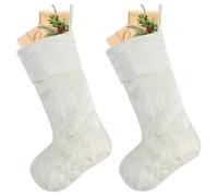 Dibor Christmas Stocking Set of 2 Faux Fur Traditional Christmas Stockings Brown/White/Grey Xmas Present Stockings 20" Mantelpiece Decoration Festive Gift Sack Stockings (White)