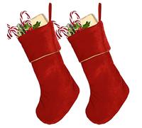 Dibor Christmas Stocking Set of 2 Gold Braided Stockings 18" (Red)