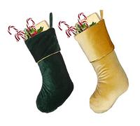 Dibor Christmas Stocking Set of 2 Green & Gold Velvet Luxury Gold Braided Traditional Gift Present Xmas Stocking 18” His & Hers Mantelpiece Decoration Festive Gift Sack Stockings