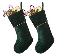 Dibor Christmas Stocking Set of 2 Green Velvet Luxury Gold Braided Traditional Gift Present Xmas Stocking 18” His & Hers Mantelpiece Decoration Festive Gift Sack Stockings