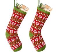 Dibor Christmas Stocking Set of 2 Patterned Red, Green & White Christmas Stockings with Hanging Loops 16" Mantelpiece Decoration Festive Gift Sack Stockings (Snowflake)