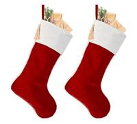 Dibor Christmas Stocking Set of 2 Velvet Christmas Stockings 18.5" (Red) | White Cuff, Pom Pom Edge, Hanging Tassel, Gift Sack, Xmas Stocking
