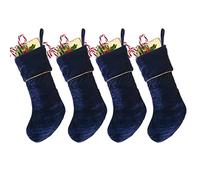 Dibor Christmas Stocking Set of 4 Blue Velvet Gold Braided Traditional Gift Present Stockings - H36cm