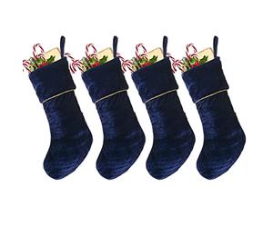 Dibor Christmas Stocking Set of 4 Blue Velvet Gold Braided Traditional Gift Present Stockings - H36cm