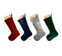 Dibor Christmas Stocking Set of 4 Luxury Red/Green/Blue/Silver Velvet Quilted Traditional Gift Present Xmas Stocking 20” Mantelpiece Decoration Festive Gift Sack Stockings (Assorted)