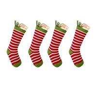 Dibor Christmas Stocking Set of 4 Patterned Red, Green & White Christmas Stockings with Hanging Loops 16" Mantelpiece Decoration Festive Gift Sack Stockings (Candy Stripe)