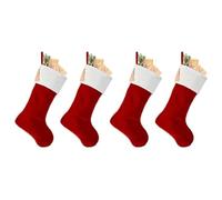 Dibor Christmas Stocking Set of 4 Velvet Christmas Stockings 18.5" (Red) | White Cuff, Pom Pom Edge, Hanging Tassel, Gift Sack, Xmas Stocking