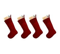 Dibor Christmas Stocking Set of 4 Velvet Quilted Xmas Stocking 20” (Red) | Xmas Stockings, Festive Decor, Gift Sack, Hanging Loop, Stitched Finish