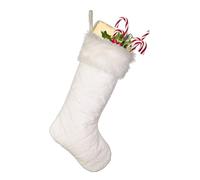 Dibor Christmas Stocking White Finish Fabric Traditional Gift Present Xmas Stocking with Quilted Finish Design & Faux Fur Cuff 18" Mantelpiece Decoration Festive Gift Santa Sack Stocking