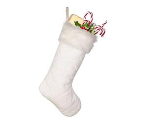 Dibor Christmas Stocking White Finish Gift Present Xmas Stocking 18" | Quilted Finish, Faux Fur Cuff, Mantelpiece Decoration, Santa Sack, Stocking