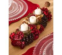 Dibor Cinnamon Pine Trio Tealight Xmas Decoration Centrepiece Christmas Décor Candle Holder in Red Dibor Red