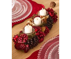 Dibor Cinnamon Pine Trio Tealight Xmas Decoration Centrepiece Christmas Décor Candle Holder in Red Dibor Red