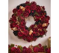 Dibor Cinnamon Pinecone 36cm Christmas Wreath & 1.05m Garland Set in Red Dibor Red