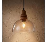 Dibor Clear Glass Dome Pendant Ceiling Shade With Water-Droplet Effect And Wooden Fixture, E27 (Po2279)