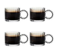 Dibor Coffee Mugs Set Bevelled Glass Coffee Cup Set with Beaded Handle (4) | Embossed Glass Cups, Tea, Coffee, Hot Chocolate, Bella Perle, Hand Wash